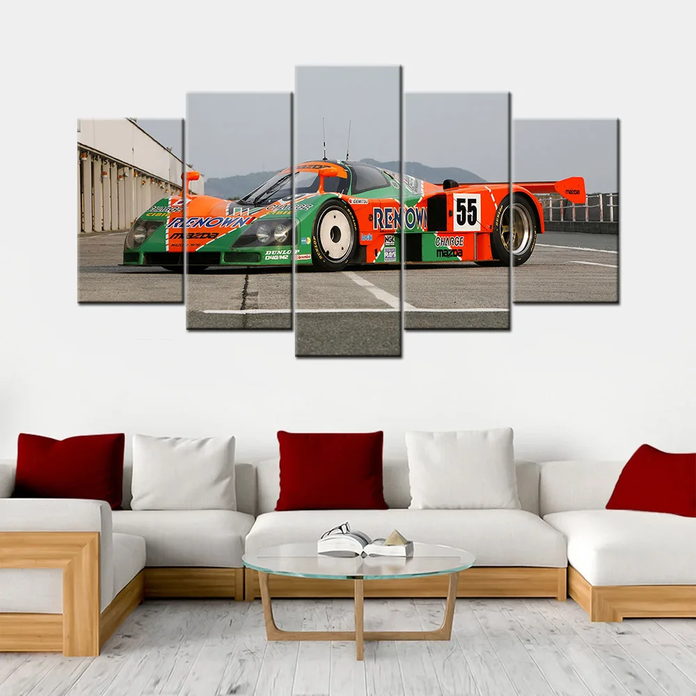 Wall Art Framework 5 Pieces Canvas Paintings Prints Posters 1991 Mazda 787B Racing Car Pictures For Living Room