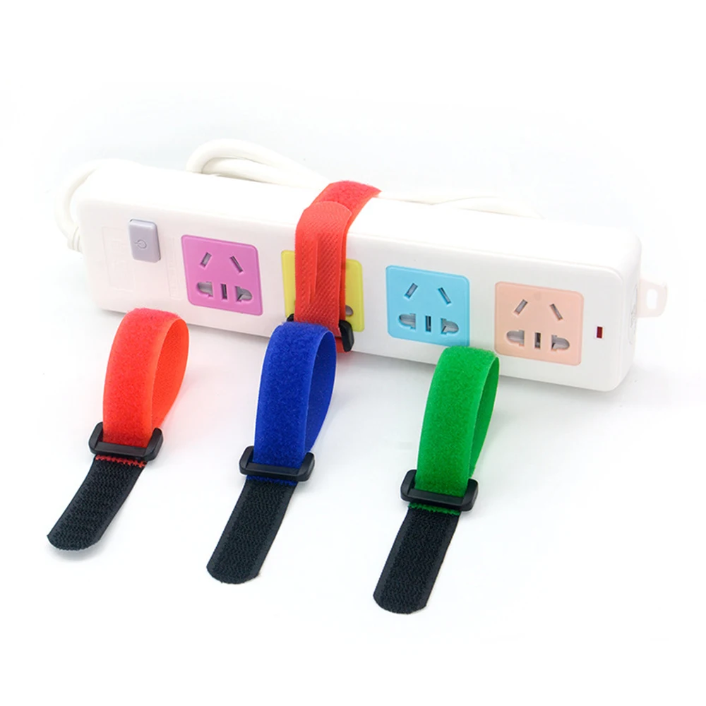 10PCS wiederverwendbare Nylon Reverse Schnalle Riemen Selbstklebende Riemen Drahtanordnung Riemen Reverse Schnalle Klettband