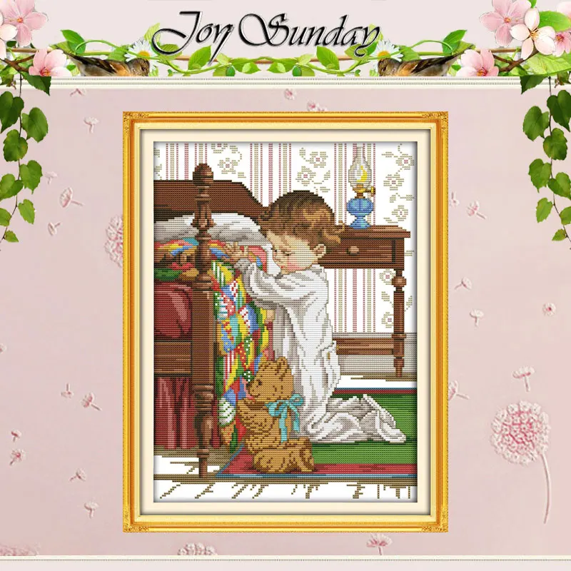 Boy Pray Beside the Bed Patterns Counted Cross Stitch Set DIY 11CT 14CT 16CT Stamped DMC Cross-stitch Kit Embroidery Needlework