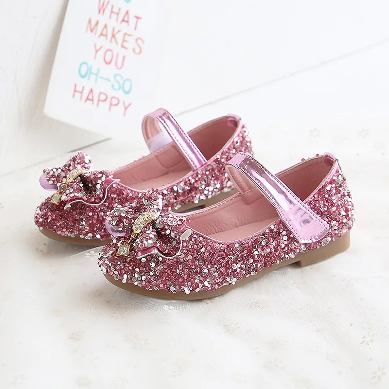 Lantejoulas femininas Rhinestone Princess Shoes, Butterfly Knot Flats, Crianças, Estudantes, Nova Moda, Outono, 2022