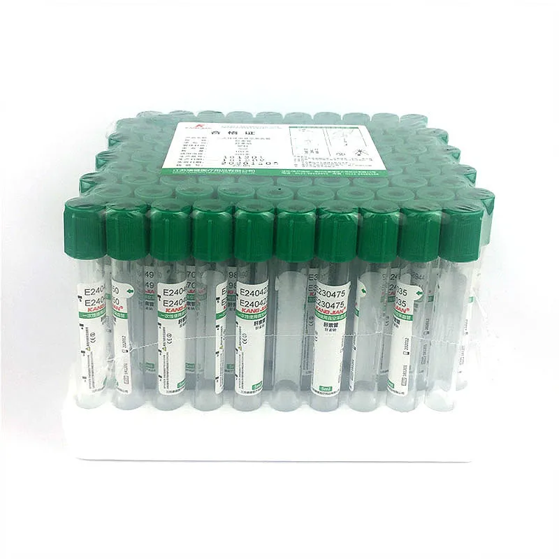 

Disposable Sterile Vacuum Blood Collection Tube With Heparin Sodium Additives Green Lid 10 ml Vac Tube Vacutainer CE Mark 100/PK