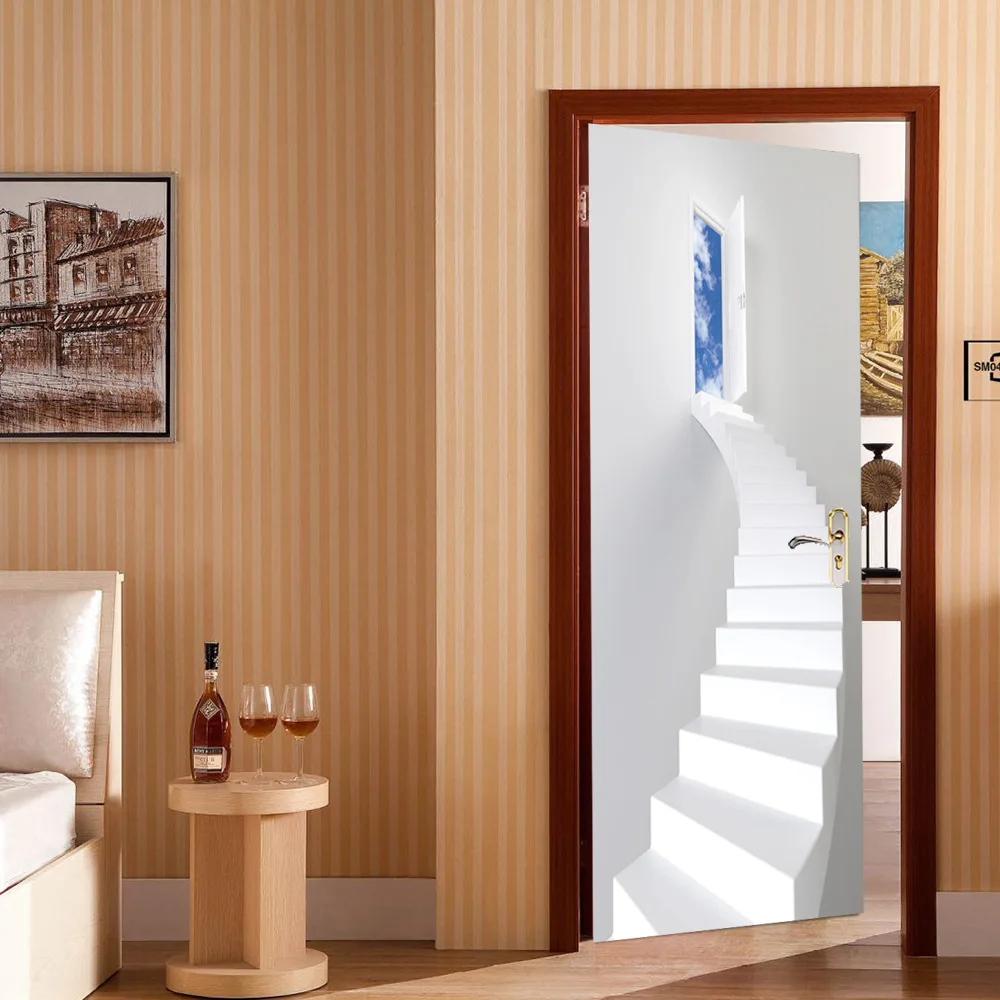 Pegatina blanca para puerta de escalones de habitación, póster autoadhesivo, adhesivo extraíble para puerta, decoración del hogar, venta al por mayor