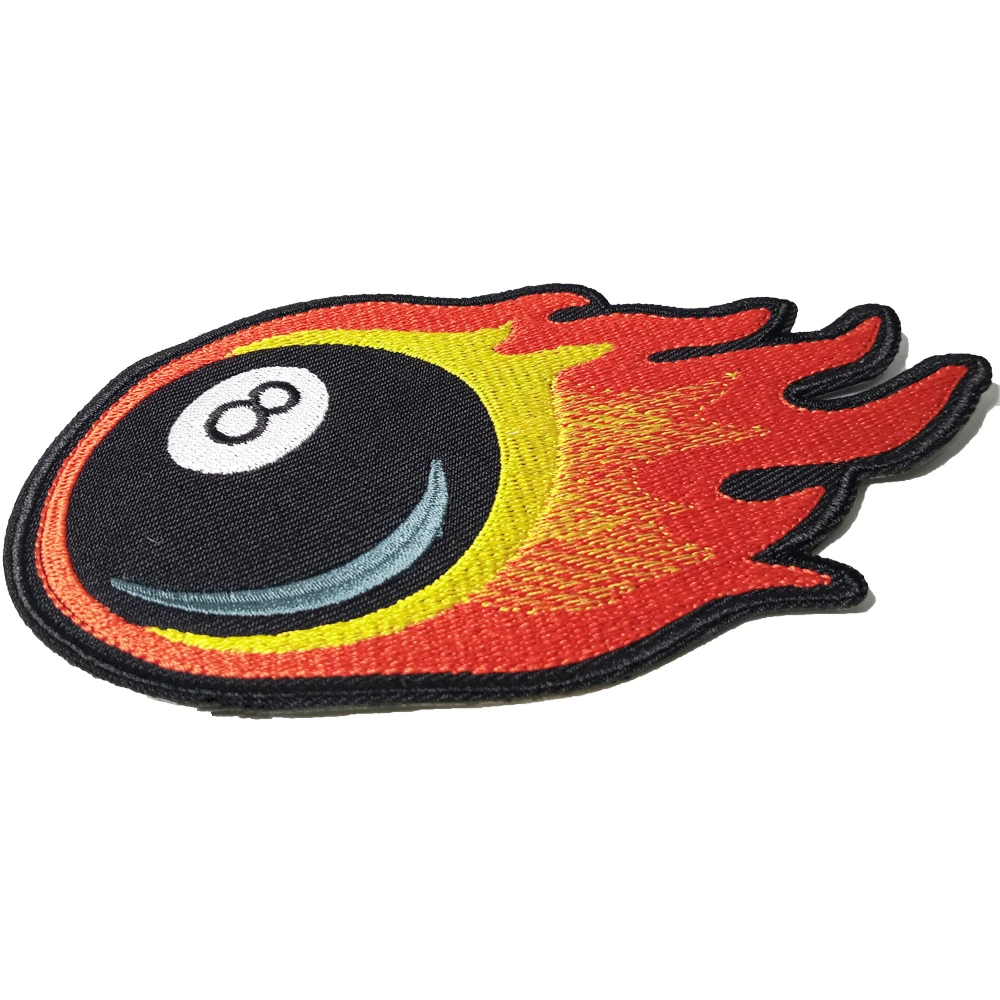 Flaming 8 Ball Embroidered Patch Billiards Pool Iron on Cool Hot Fire Eight Biker Emblem Applique Clothes for Clothing Jacket