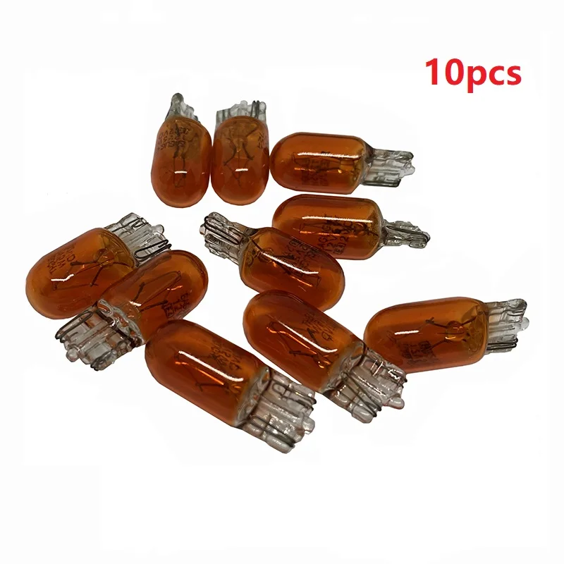 10Pcs Car Bulbs DC 12V 5W T10 W5W 194 501 Auto Xenon Halogen Amber Orange Interior Light License Plate Lights Sidelight Lamp