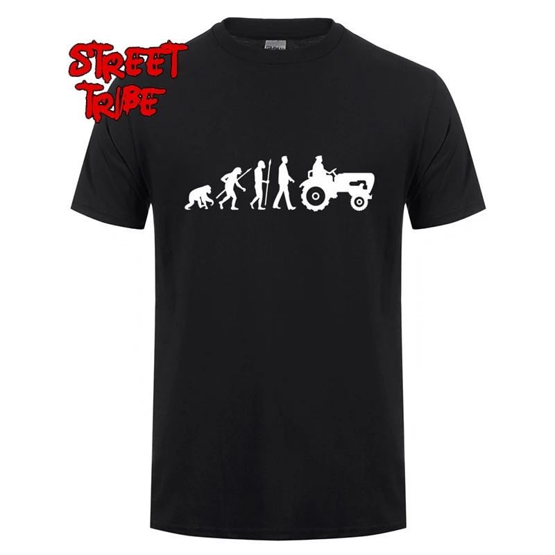 Evolution Of Tractor Men T Shirts Summer Funny Short Sleeve Cotton Farmer T-shirt O Neck Mens Clothing Graphic Tees Tops