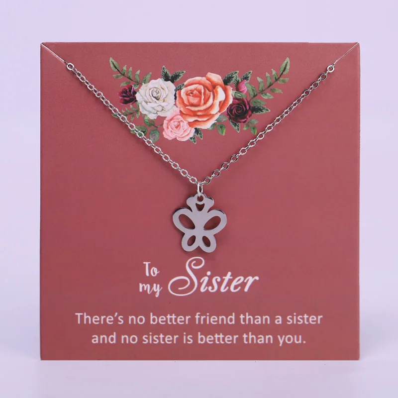 Sister Butterfly Compass Pendant Necklaces Mom Mother Lover Women Unisex Fashion Jewelry Christmas Gift Drop Shipping