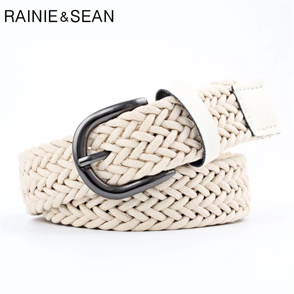 RAINIE SEAN White Women Belt Pu Leather Braided Belt For Women Buckle For Ladies Wasit Belt Casual Leather Belts For Jeans