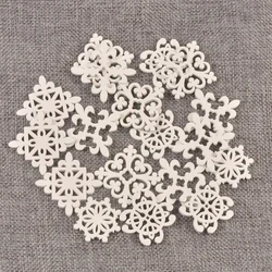 20pcs White Openwork Snowflake Pattern Wooden Pendants Christmas Tree Decorative Crafts Navidad Hanging Gifts Accessories M2264