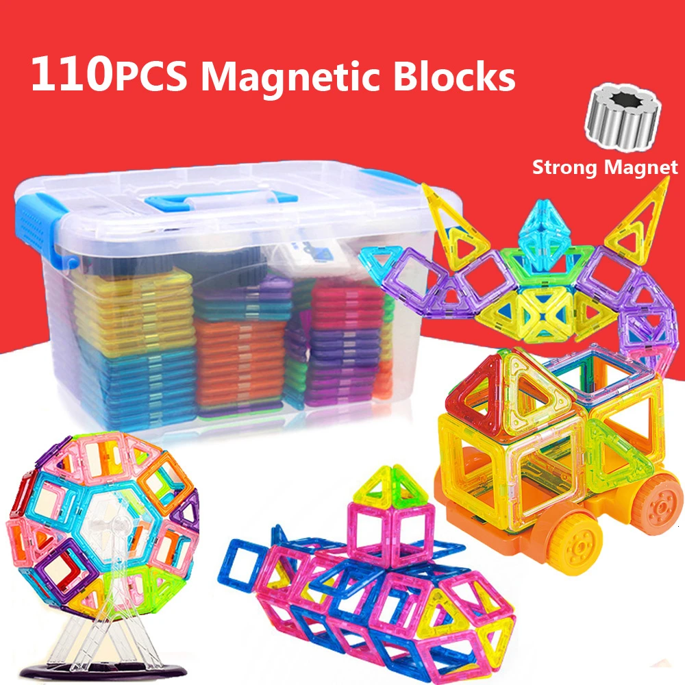 

110pcs DIY Magnetic Designer Construction Set Magnetic Building Blocks 3D Assemble Bricks Magnet Toys for Children Gifts