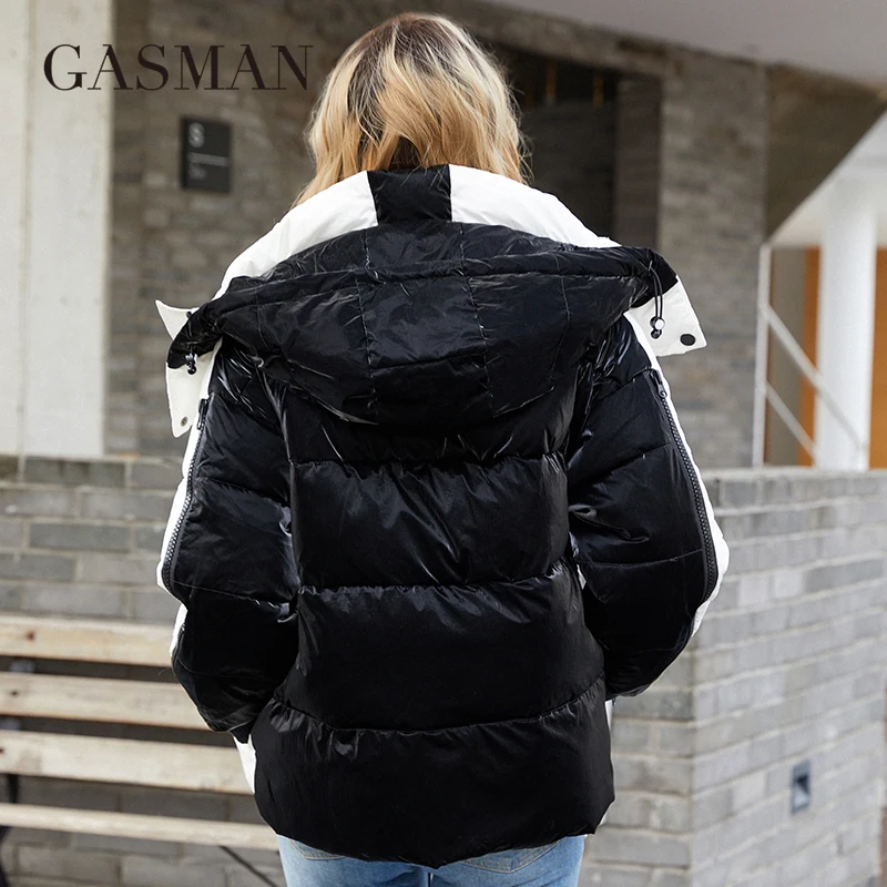 Imagem -05 - Gasman Parkas com Capuz Quente para Mulheres Jaquetas de Gola Alta Cor de Emenda Curta Alta Qualidade Nova Marca 21727 Inverno 2023