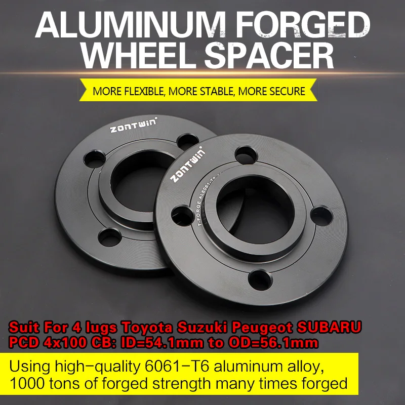 2Piece 3/5/8/10mm Wheel Spacer Adapters PCD 4x100 CB ID=54.1mm to OD=56.1mm suit for 4 lugs Toyota Suzuki Peugeot SUBARU Car