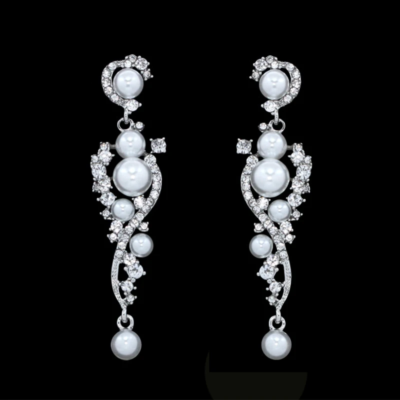 BLIJERY Fashion Simulated Pearl Crystal Statement Wedding Earrings for Women Prom Jewelry Bride Drop Earrings Boucles d\'oreill