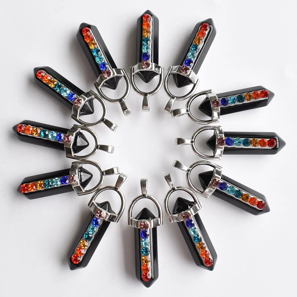 7 Chakra Naturstein Lapislazuli Tigerauge Quarz Obsidian Anhänger für DIY Schmuckherstellung Halsketten Zubehör 24 Stück/Lot Großhandel – Detail 11
