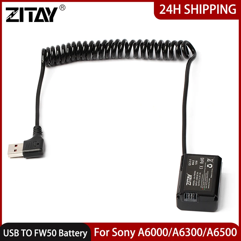 

ZITAY USB to FW50 Camera Dummy Battery for Sony A7S A7S2 A7M A7M2 A72 A7II A6000 A6300 A6500 A6400 LED Light Power Adapter