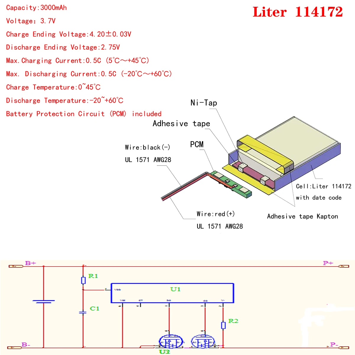 نوعية جيدة 3.7 فولت ، 3000mAH 114172 بوليمر ليثيوم أيون/بطارية ليثيوم أيون للكمبيوتر اللوحي البنك ، ونظام تحديد المواقع ، mp3 ، mp4