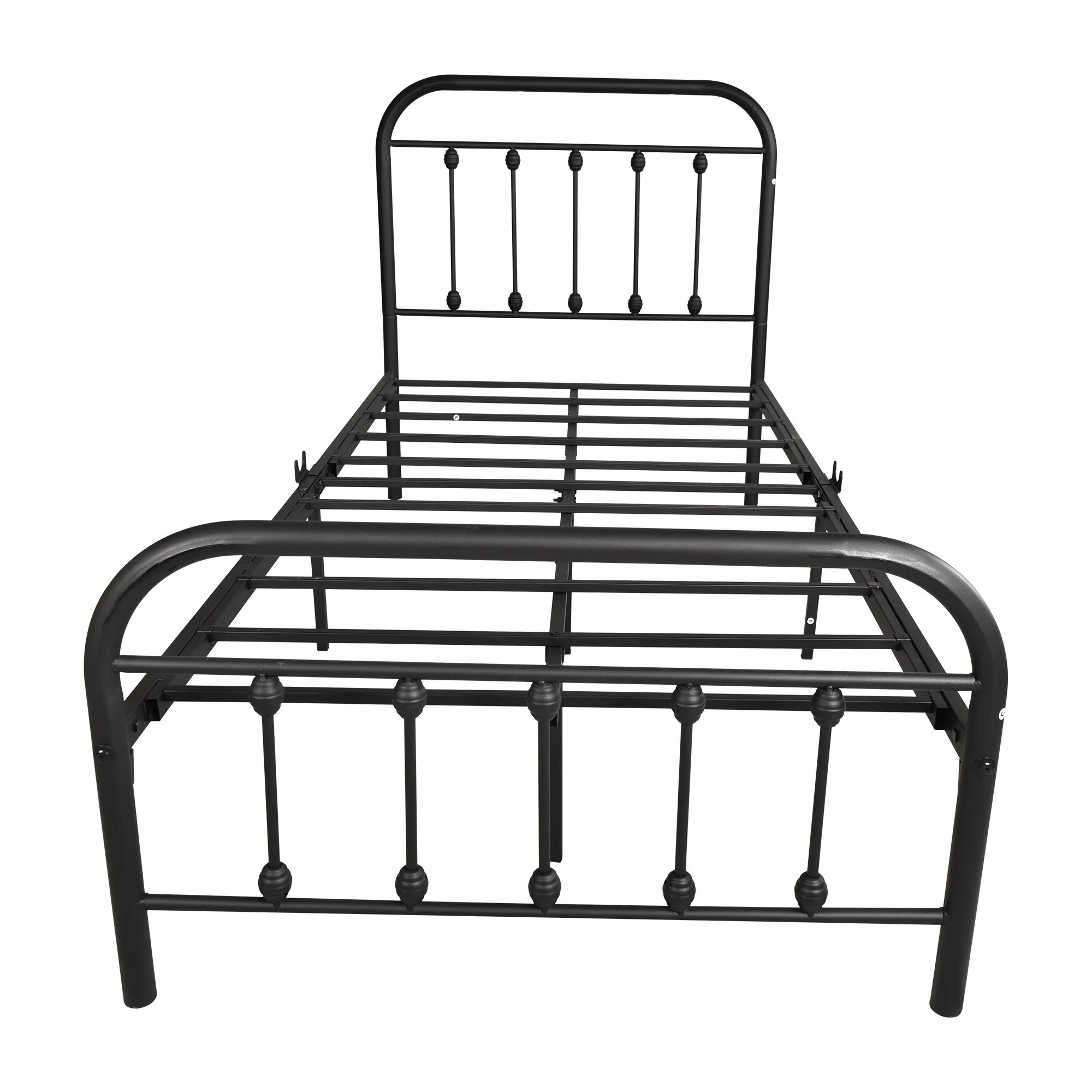 Completo/twin plataforma metal cama quadro vitoriano estilo vintage cabeceira footboard lajes de aço resistente preto prata [eua-estoque]