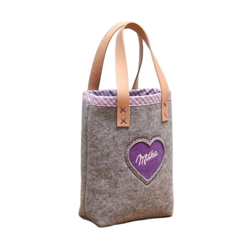 100PCS Custom Thick Wool Felt Material Lovely Felt Shopping Bag With Leather Handle Promotional Gift Packaging Bags