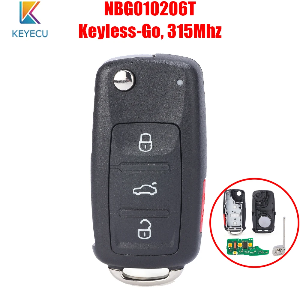 KEYECU NBG010206T Remote Key Full/Semi Intelligent 315/433MHz Fob for Volkswagen VW 2011 -2014 2015 2016 2017 (Models with Prox)