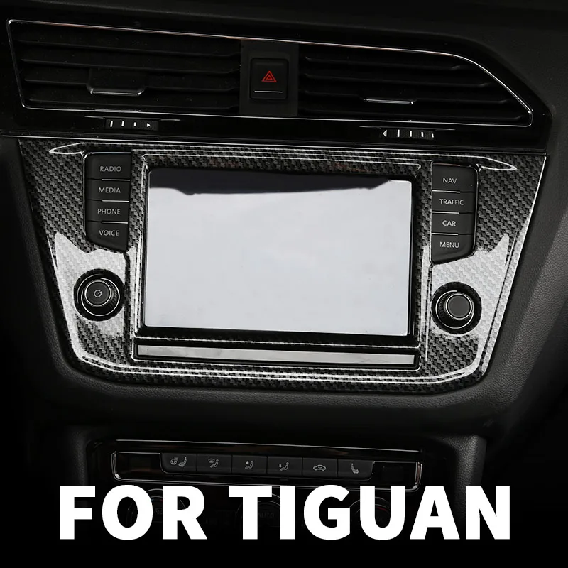 Modification of carbon fiber decorative navigation display panel frame in the car For Volkswagen VW Tiguan mk2 2016 17 2018 2019