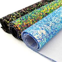 Multi-color Glitter Fabric Hologram Rainbow Synthetic Leather Vinyl Hair Bow Decoration DIY Handmade Bags Clothes Craft Material