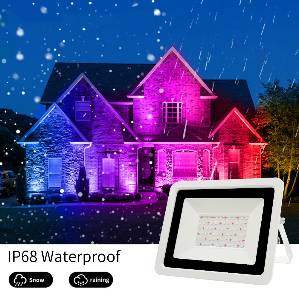 Imagem -03 - Led Rgb Projector 50w 100w Bluetooth App Inteligente Luz de Inundação ao ar Livre Iluminação Ip68 à Prova Dip68 Água Led Rgb Refletor 220v