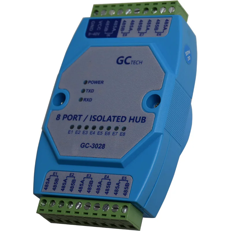 Eight-port 485 hub, 8-way repeater, sharer, splitter, photoelectric isolation rail installation, lightning protection and anti-i