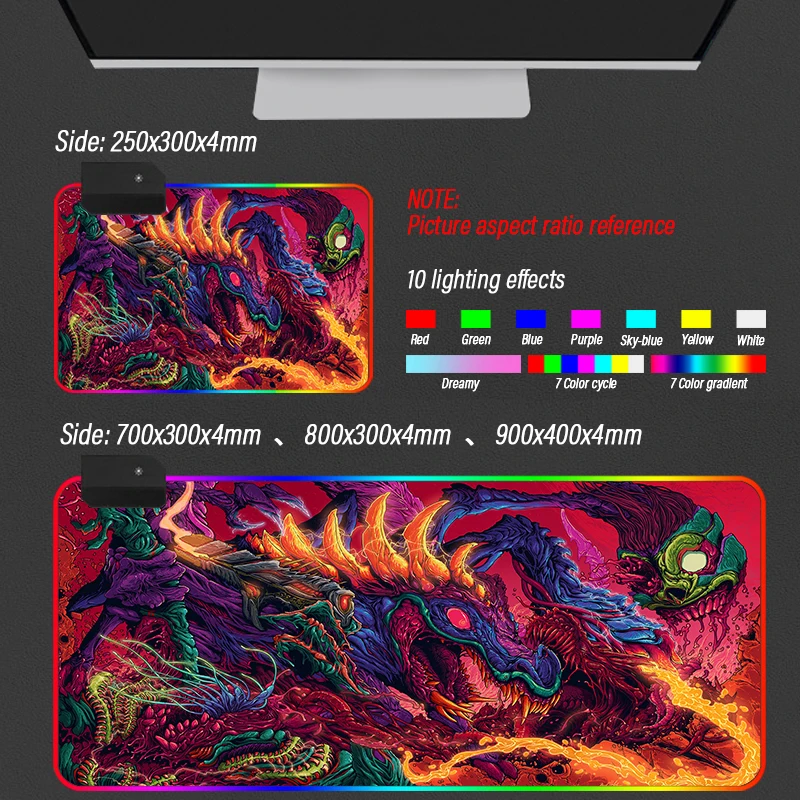 RGB 90x40cm Graffiti art Big Gaming Mouse Pad HyperX Gamer Keyboard Mouse Mat HyperS Beast LED Desk Mousepad for CS Desk Carpe