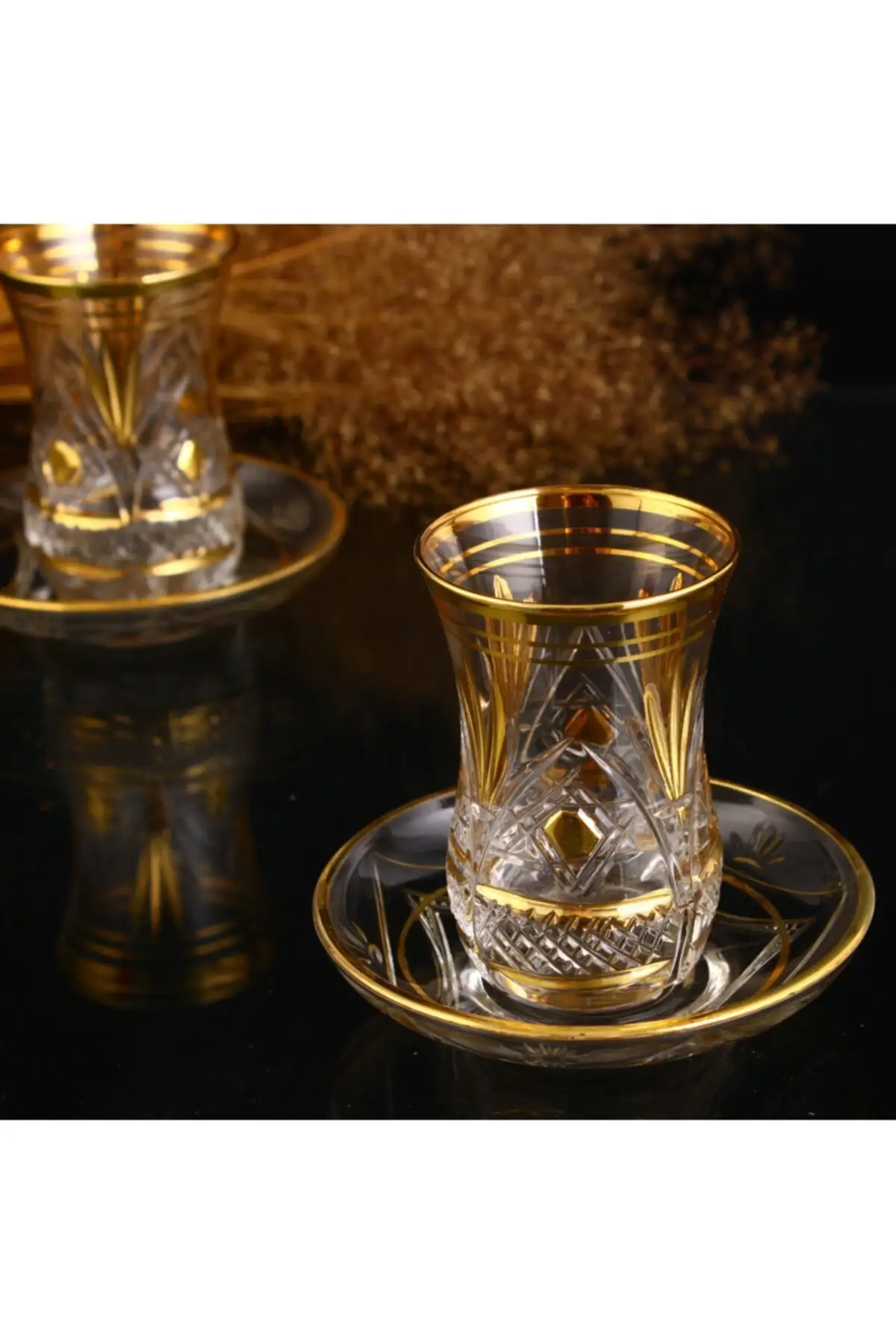 Uras 12 Piece Tea Set-Classic Boy-Dome Dıy Gold English Tea Cup Glass Cup