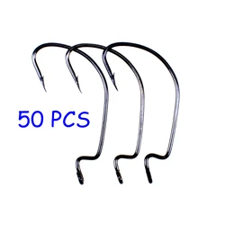 50pcs Soft Worm Lure Offset Fishing Hook Carbon Steel Wide Crank Fishhook