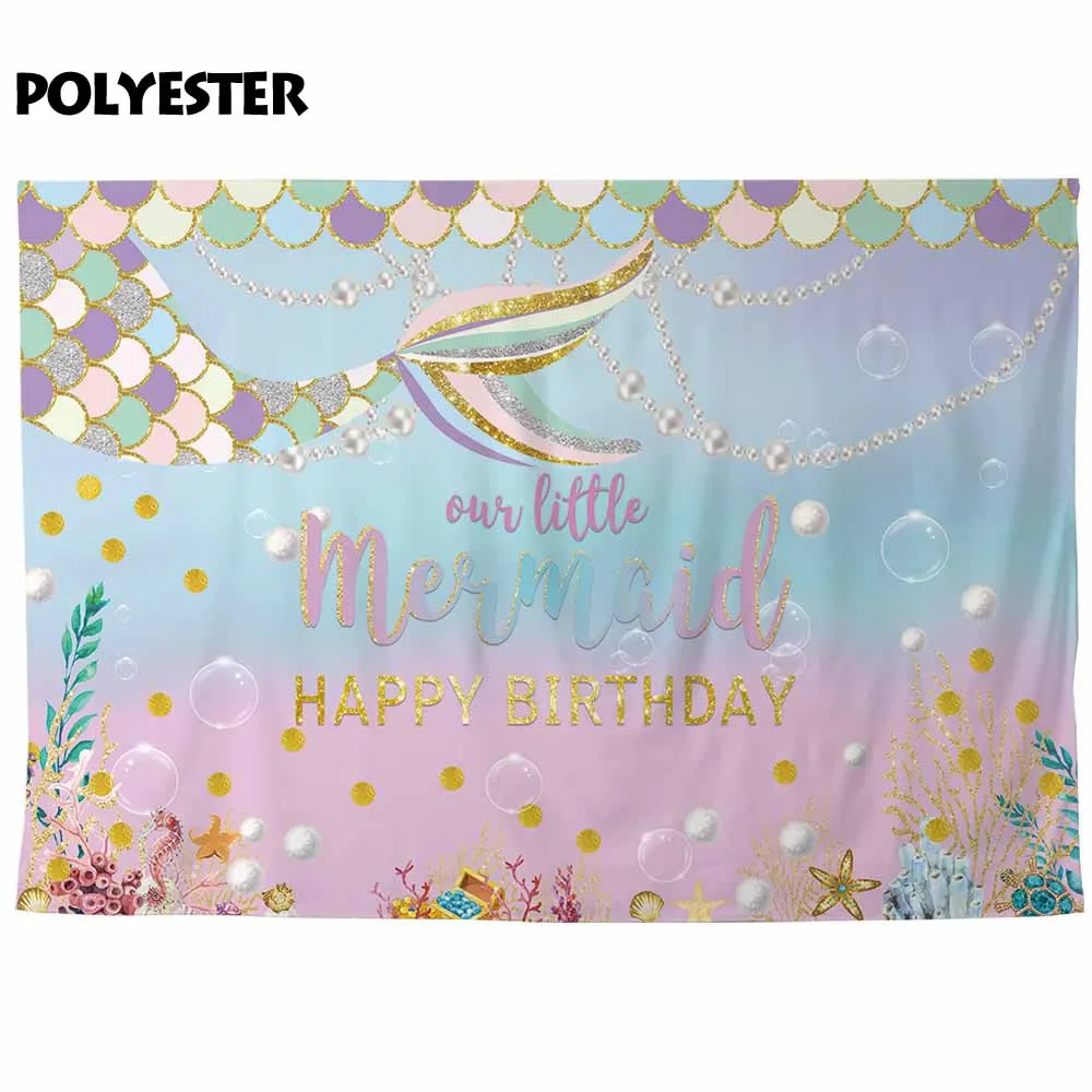 Funnytree backdrop Cartoon birthday baby mermaid seabed pearl luxurious background for photographing studio photocall photophone