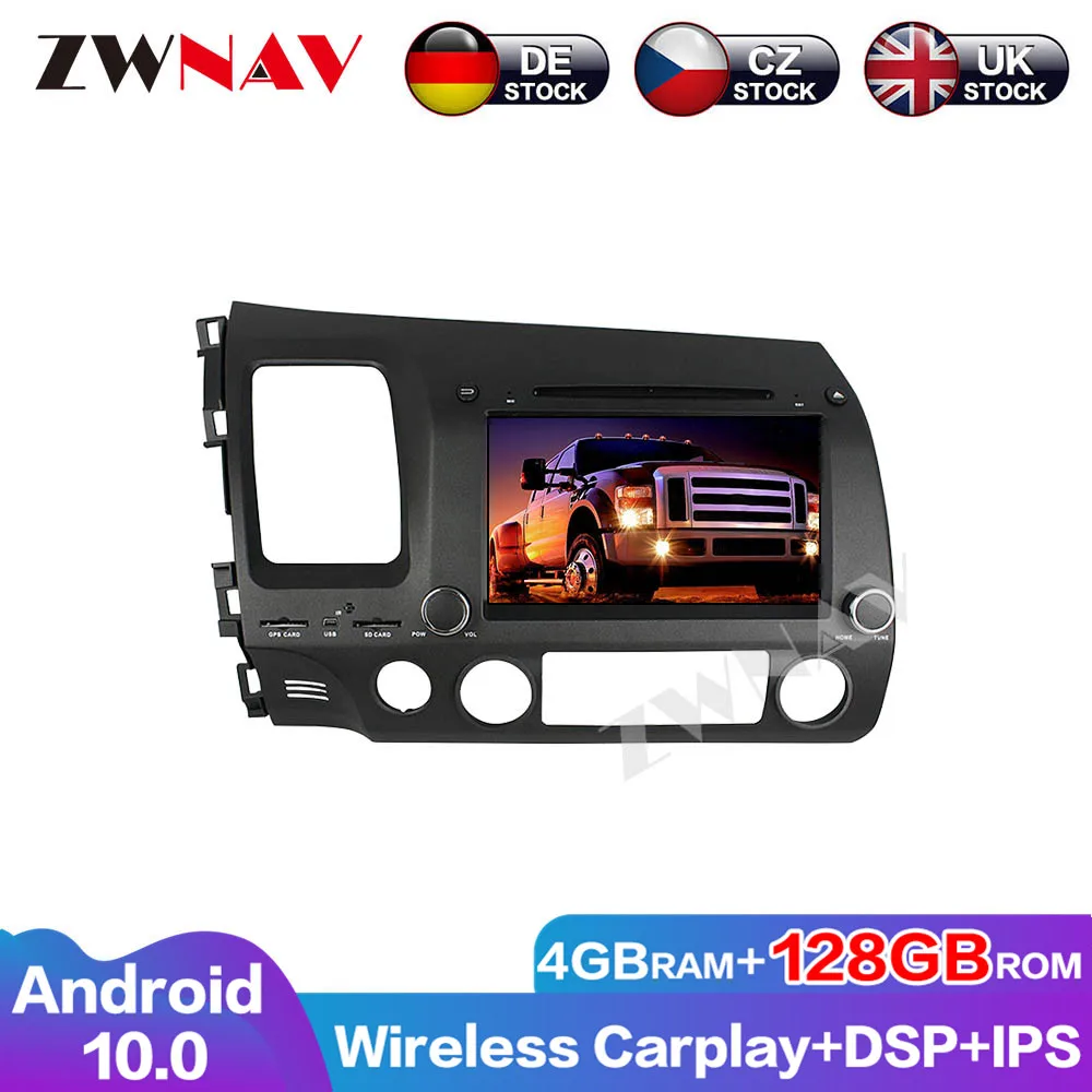 Android 10 4G+128G GPS Audio Navigation DSP Head Unit Car DVD Player wireless Carplay Radio For Honda Civic Stereo  Multimedia