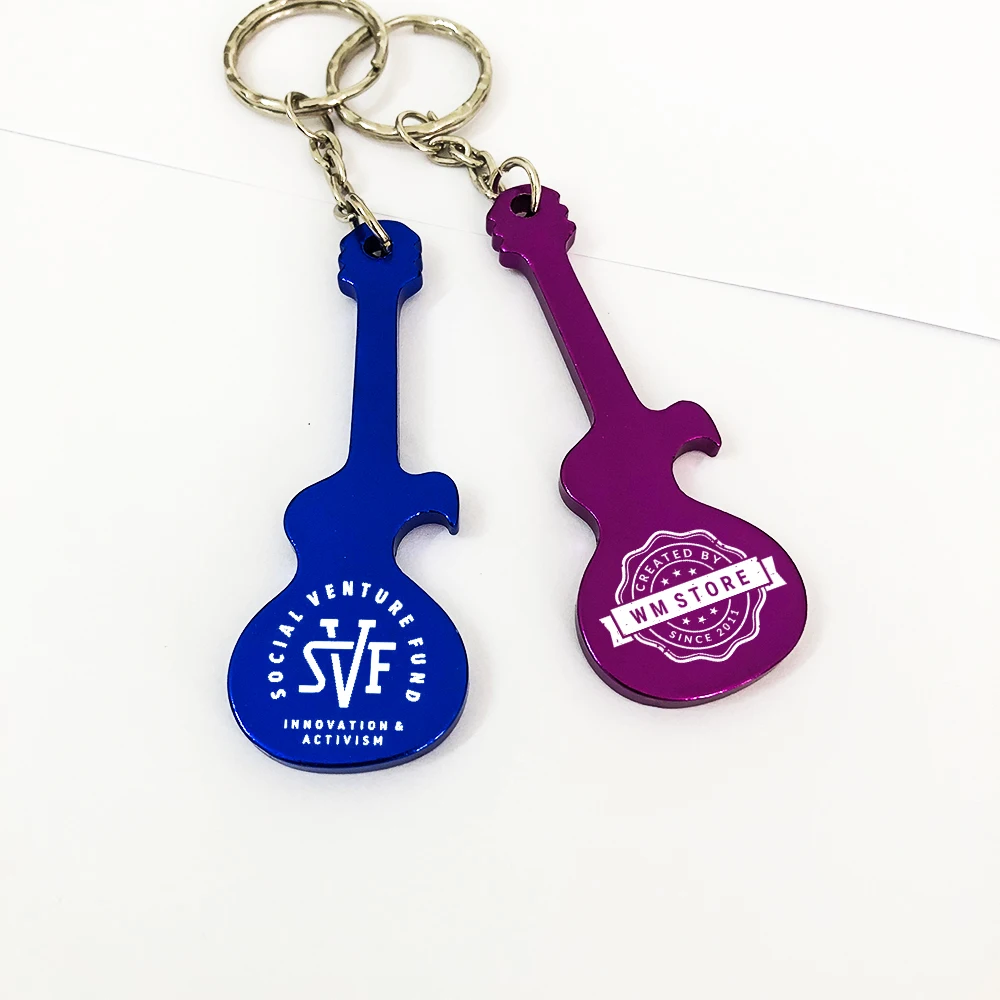 Promotional Gifts Custom Logo Guitar Shaped Keychains Metal Bottle Openers Personalised Key Rings Beer Bottle Openers 100 Pieces