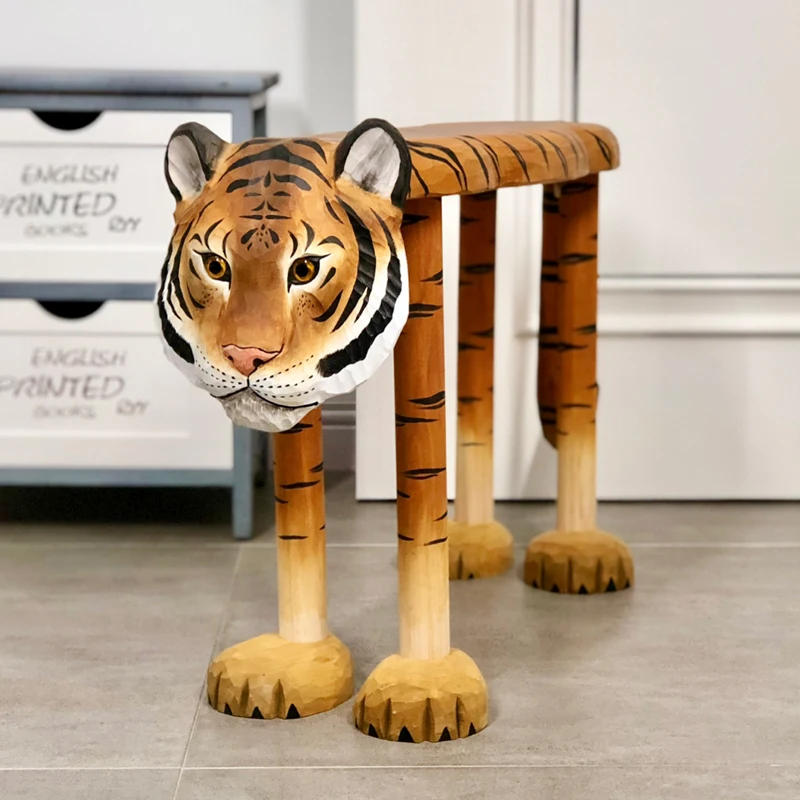 Customized Dining Chairs Nordic Hand Carved Tiger Changing Shoe Stool Living Room Stool Chairs for Kitchen Bedroom Furniture