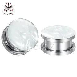 KUBOOZ Stainless Steel White Shell Ear Tunnels Plugs Gauges Piercing Screw Expanders Body Jewelry Earrings Gift 2PCS 6-25mm