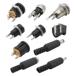 10Pcs DC Power Connectors 5.5mm x 2.1mm Plug Male Jack Female Socket Nut Panel Mount DIY 5.5x2.1mm DC Power Adapter Connector