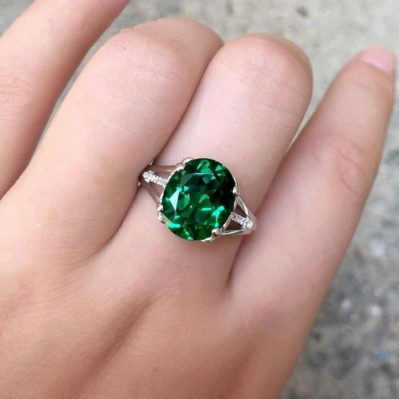 Women's Fashion Silver Round Green Zircons Wedding Bride Jewelry Ring Size 6-10