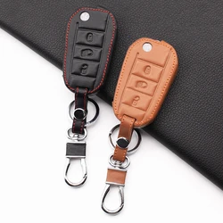 3 button genuine leather car key case for peugeot 3008 208 308 508 408 2008 protective cover holder skin car accessories