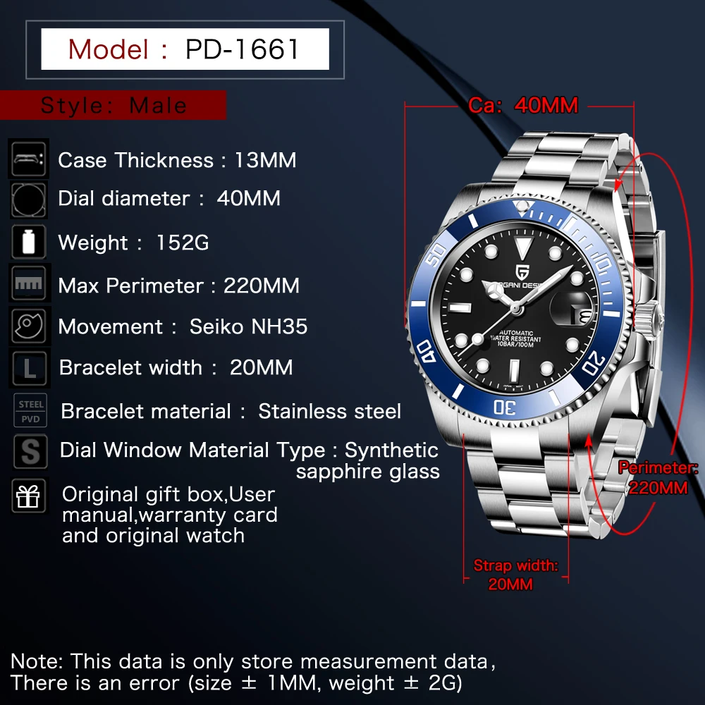 Imagem -06 - Pagani Design Relógio Sapphire Masculino Relógio de Relógio Mecânico Automático Relógio de Negócios Militar Novo 2023 Aço Inoxidável