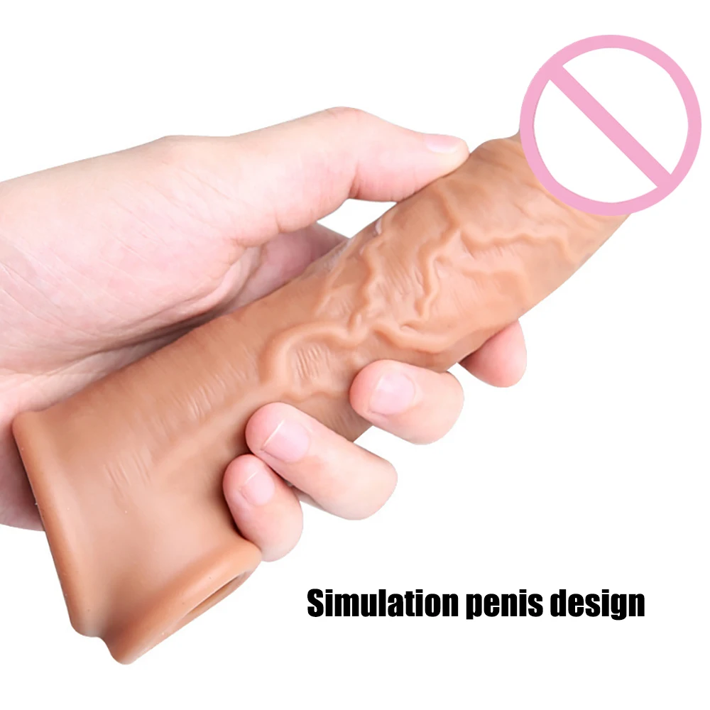 Realistic Dildo Condoms Reusable Penis Sleeve Soft Dick Extender Enhancer Delayed Ejaculation Cock Enlargers Sex Toys for Men