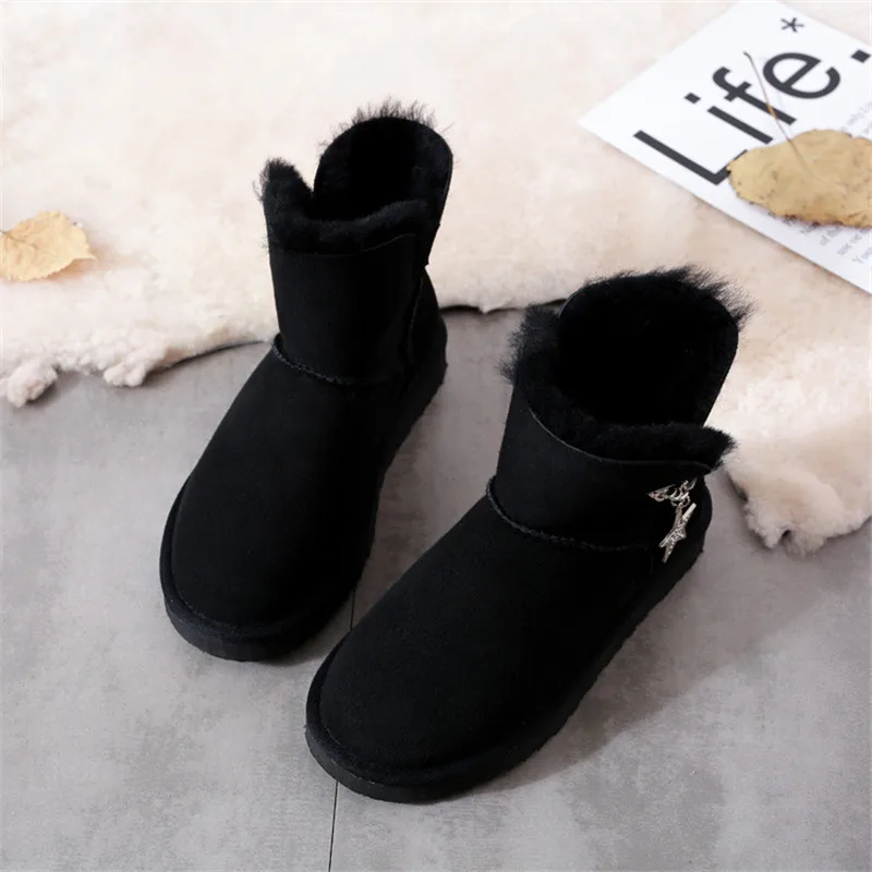 Natural Wool Woman Snow Boots Shoes Women 2022 Real Sheepskin Women\'s Genuine Sheepskin Women Boots Women Shoes Flats Shoes