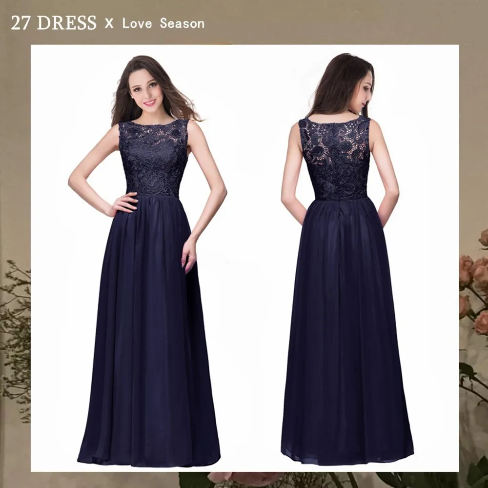 

24 Hours Shipping A-line Lace Long Evening Dresses Appliques Sleeveless Formal Party Dress Vestido de Festa Longo