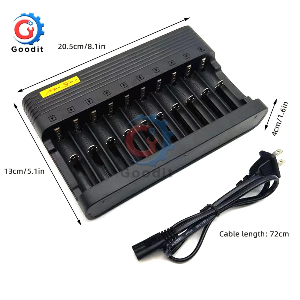 Battery Charger EU US 10slots Smart Lithium Charging 16340 14500 18650 18500 USB Output Li-ion Rechargeable Battery Charger Wire