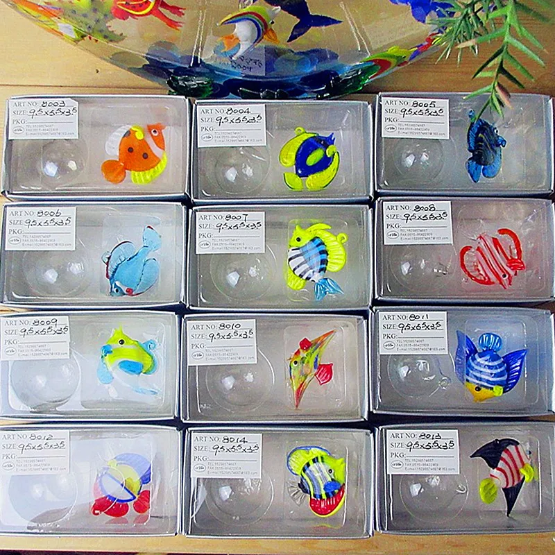 

wholesale Hand made Mini murano glass Tropical fish Statues aquarium floating ball decorative pendant sea glass animal Figurines