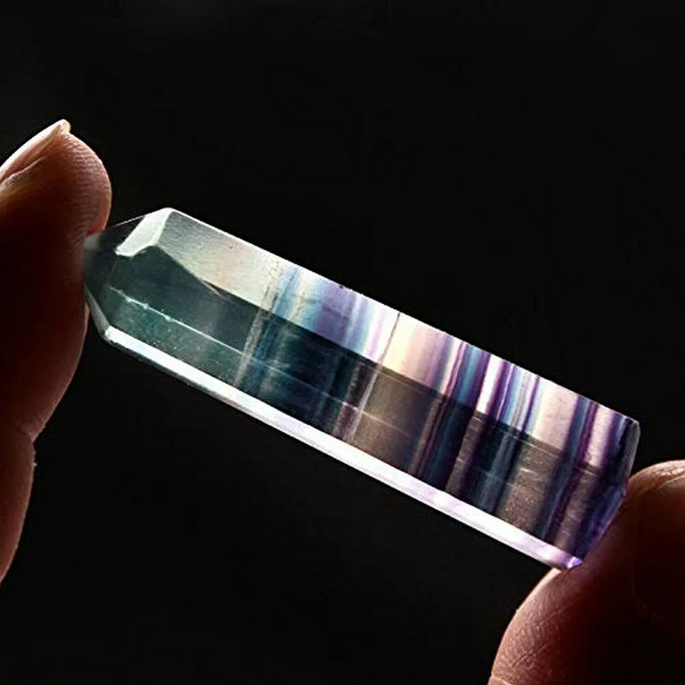 Natural Rainbow Fluorite Quartz Crystal Point Reiki Healing Hexagonal Wand Home Decor (1.9\