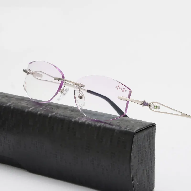 Reven Jate 58111 Alloy Rimless Diamond Cutting Woman Glasses Frame Optical Prescription Eyeglasses Woman Eyewear Fashion