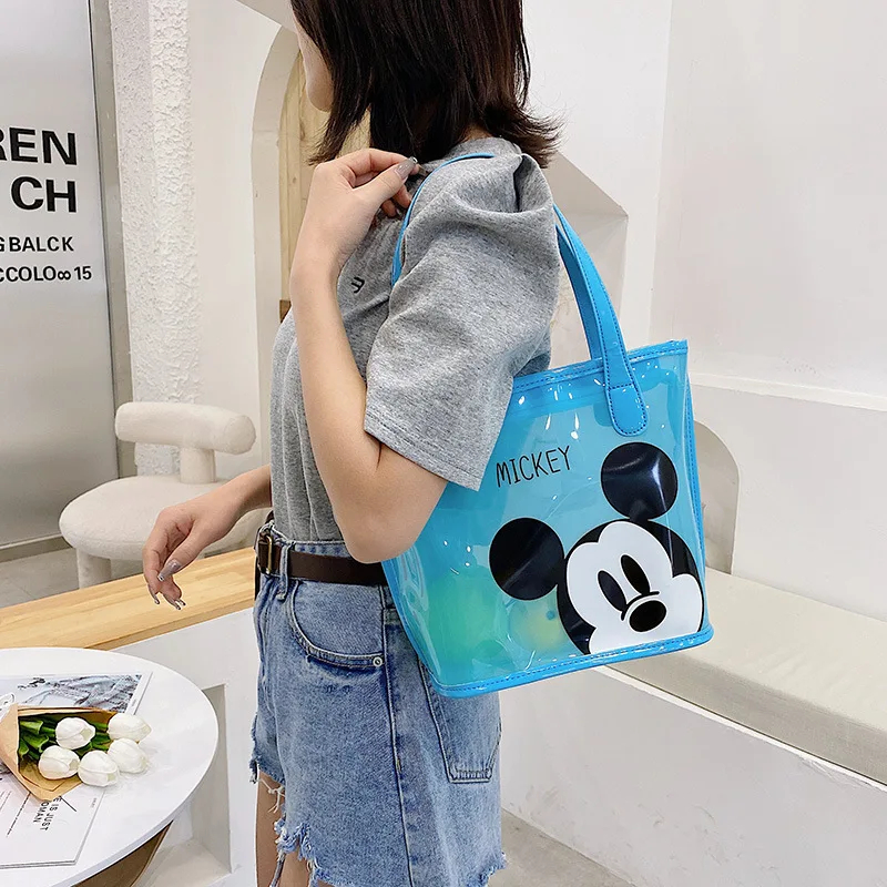 Disney-Bolso de Mickey Mouse para mujer, bolsa de gelatina transparente con estampado de dibujos animados, bolso coreano bonito de un solo hombro,