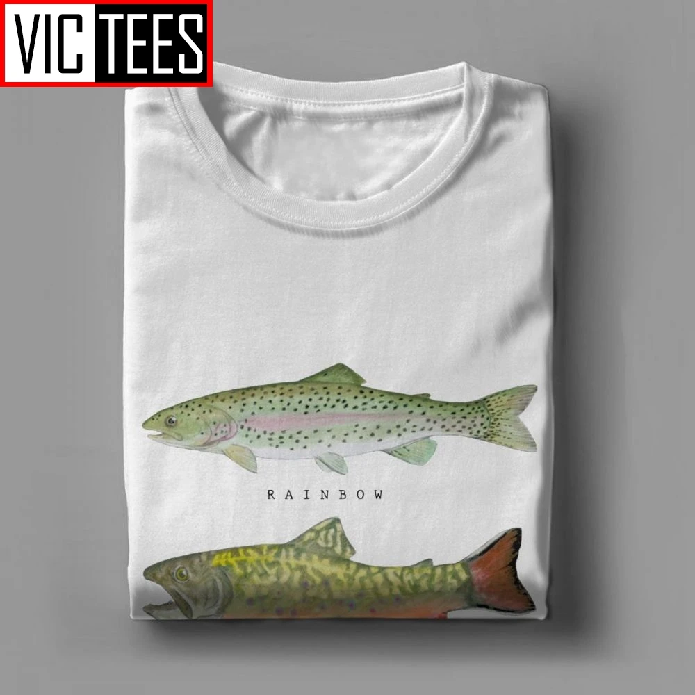 Men T Shirts Brown Rainbow Trout Triad Funny Fishing Fly Fishing Tees Clothes Cotton Printed T-Shirt