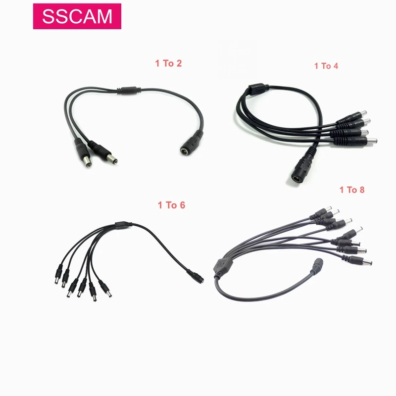 

10Pcs/Lot 12V DC Power Supply 1 Female to 2/4/8 Male way Splitter Plug extension Cable cord connector 5.5*2.1mm for Camera Led