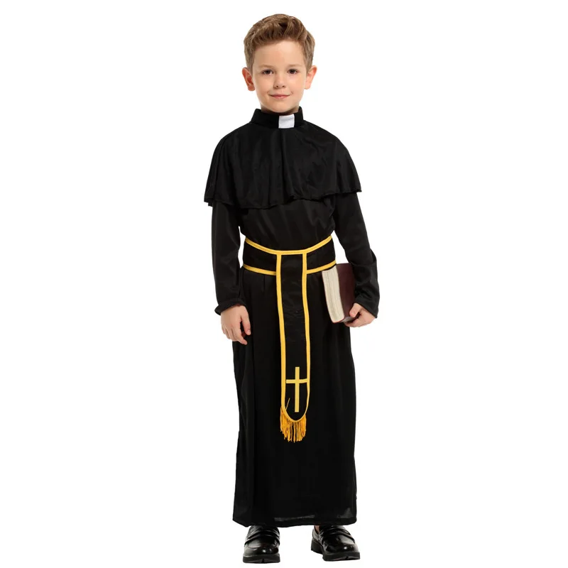 Junge Missionar Anzug Cosplay Kinder Kinder Halloween Priester Robe Kostüme Karneval Purim Parade Bühne Spielen Maskerade Party Kleid