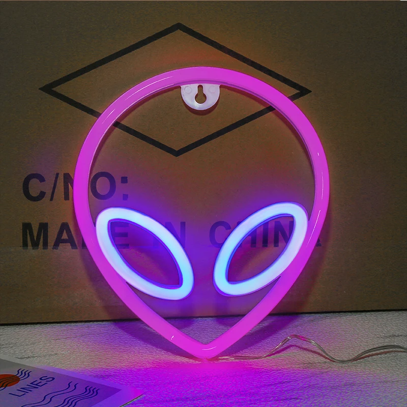 Neon Sign Alien Gezicht Vormige Muur Opknoping Verlichting Voor Thuis Kinderkamer Saucerman Led Nacht Lampen Xmas Party Vakantie art Decor